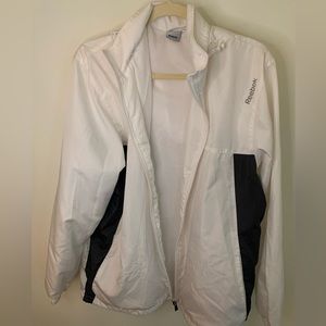 White Reebok full zip hooded windbreaker jacket